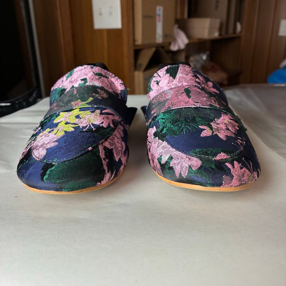 LOFT Blue Floral Monk Strap Mule Shoes Women's 9 Pointed-Toe Satin Asian Shimmer - Picture 3 of 13